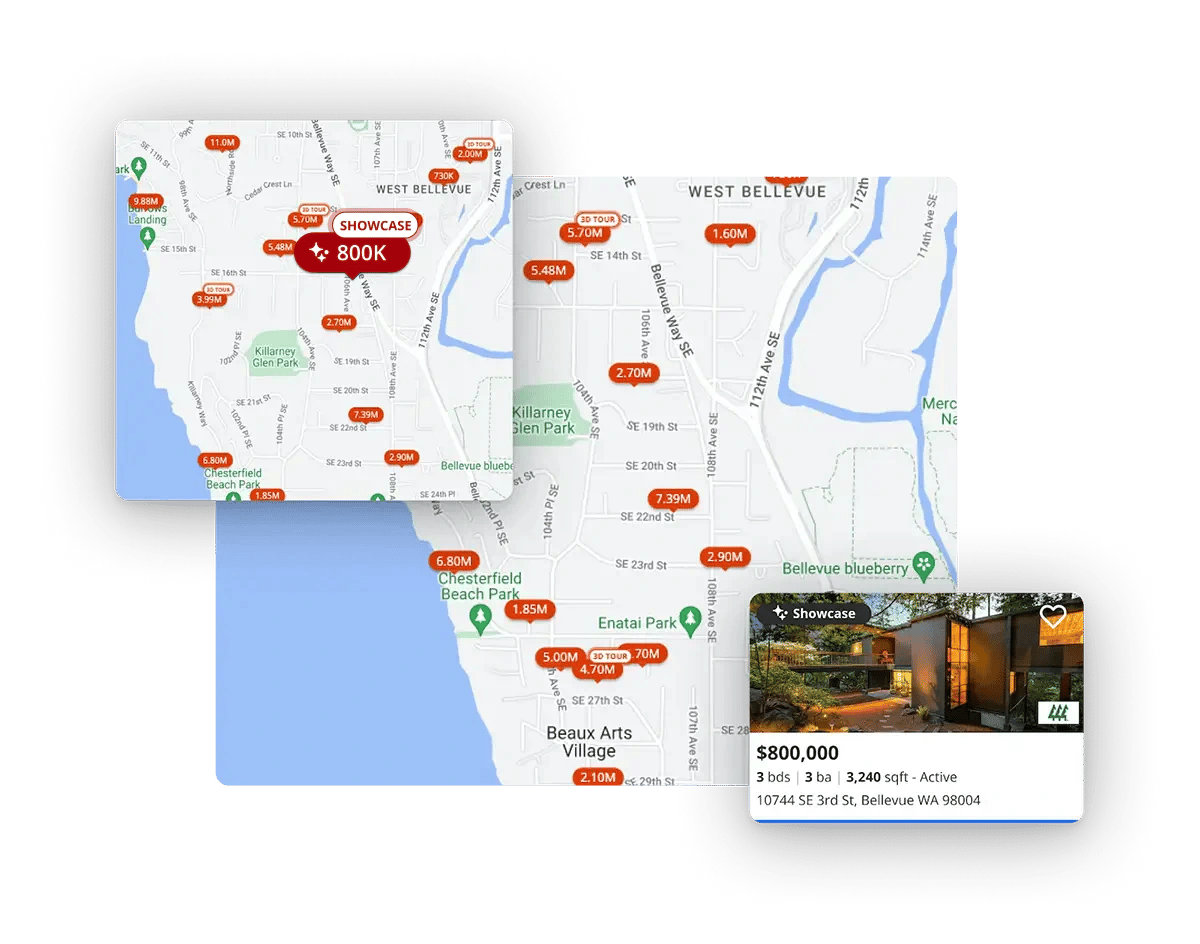 showcase listings on zillow map