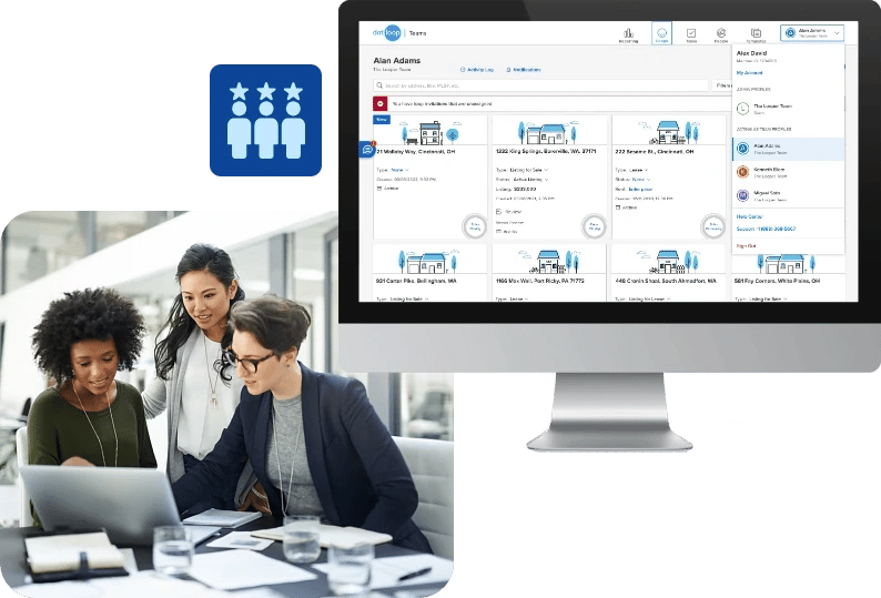 Dotloop for Teams Product Image on Desktop with Real Estate Agents Working Together