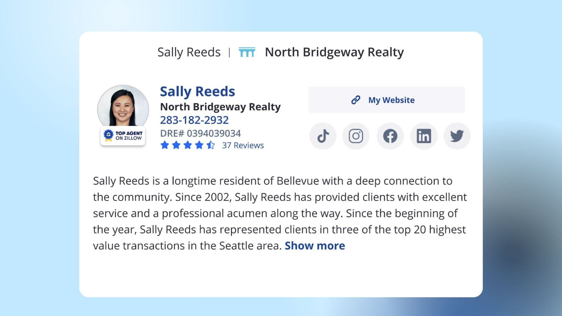 zillow showcase agent profile enhanced for personal branding with social and website links