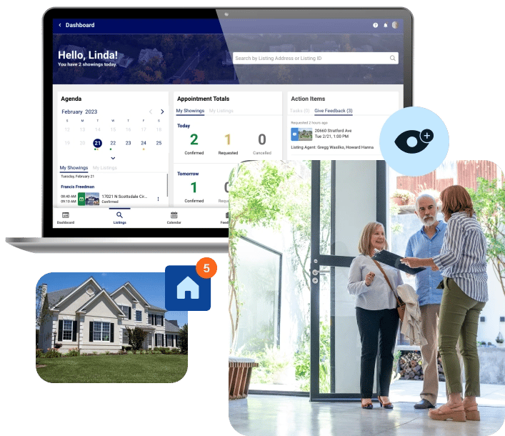 Next Generation of ShowingTime Product Image on Desktop with Agent Showing a Home to Clients