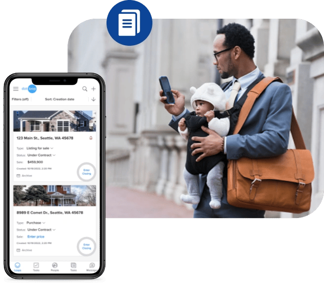 Dotloop premium Mobile Product Image with Real Estate Agent Working Remotely