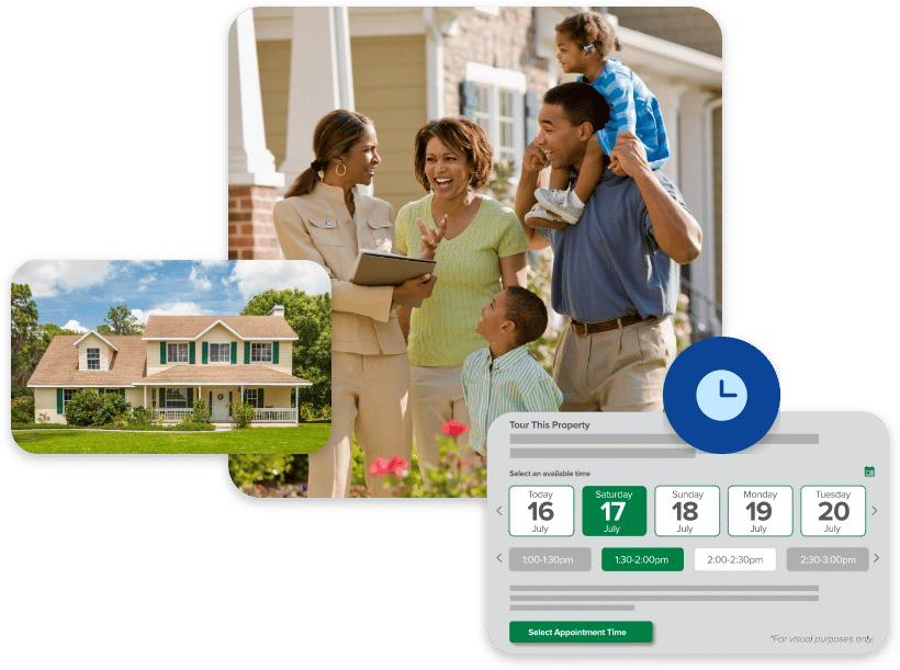 Real-Time Availability API Product Image and Realtor Showing a Home to Family