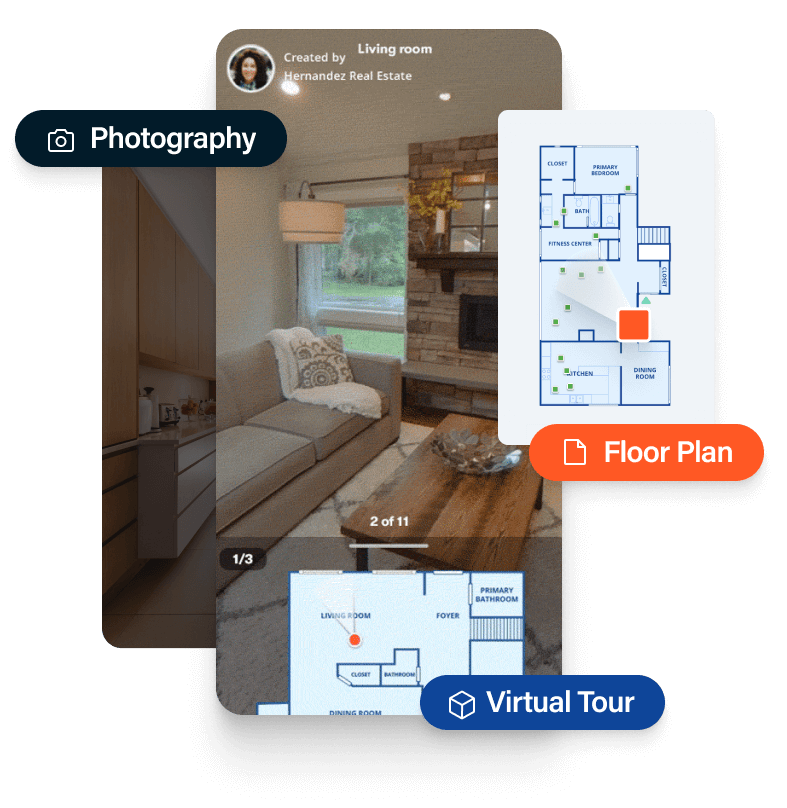 Examples of Listing Media Service’s interactive floor plans, virtual tours and photos.