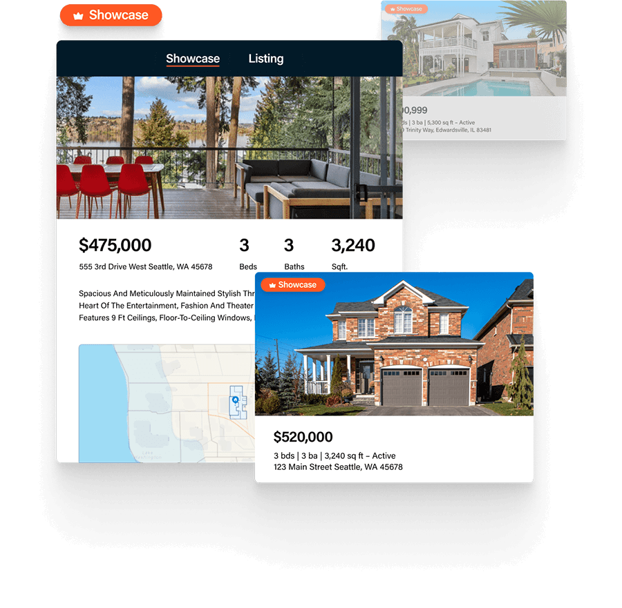 Example screenshots depicting how ShowingTime+ Listing Showcase helps your clients’ listings stand out.